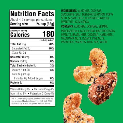 Emerald Nuts Absolutely Everything Almonds & Cashews (1-Pack) | 5Oz Resealable Bag | Kosher Dairy Certified, Non-Gmo, Contains N