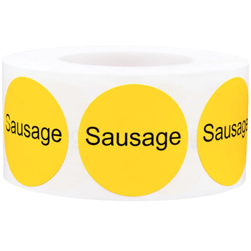 Yellow Sausage Deli Labels 1 Inch Round Circle Dot 500 Total Adhesive Stickers
