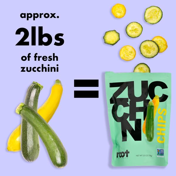 Root Foods Zucchini Chips, Natural Veggie Snack, Non-GMO Vegetable Crisps, Good for Adults, Kids, Vegan, Gluten Free, Halal, Kos