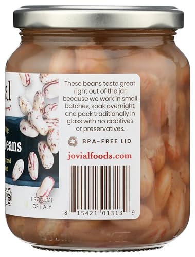 Jovial 100% Organic Borlotti Beans - Borlotti, Organic Borlotti, No Saturated Fat, Gluten Free, Recyclable Glass, Great Source o