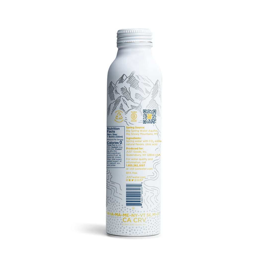 JUST Water Sparkling Spring Water - 100% Mountain-Sourced, Naturally Occurring Minerals, 16.9 Fl Oz, Eco-Friendly Bottle, Pack of 12