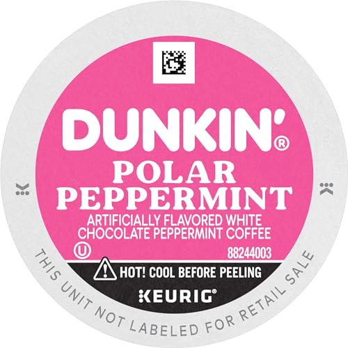Dunkin White Chocolate Peppermint Artificially Flavored Coffee, K-Cup Pods, 60 Ct.