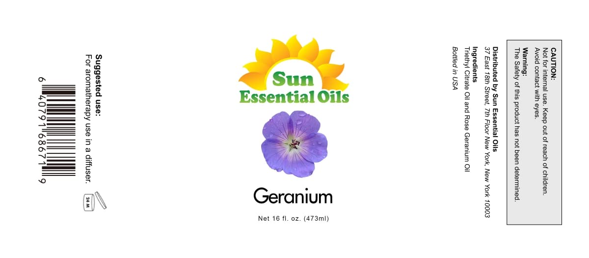 Sun Essential Oils 16Oz - Geranium Essential Oil - 16 Fluid Ounces