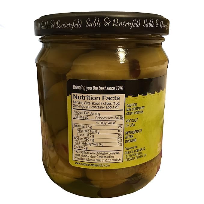 Sable & Rosenfeld Tipsy Olives - Colossal Green Olives Stuffed with Pimento - 10.6 oz (Pack of 6)