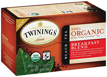 Twinings Of London Organic And Fair Trade Certified Breakfast Blend Tea Bags, 20 Count
