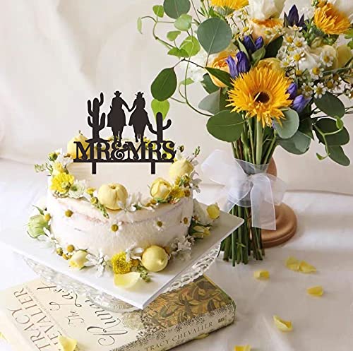 TzTwodcaz Cowboy and Cowgirl Wedding Cake Topper - Acrylic, Black, Funny West Theme, Mr and Mrs Decorations