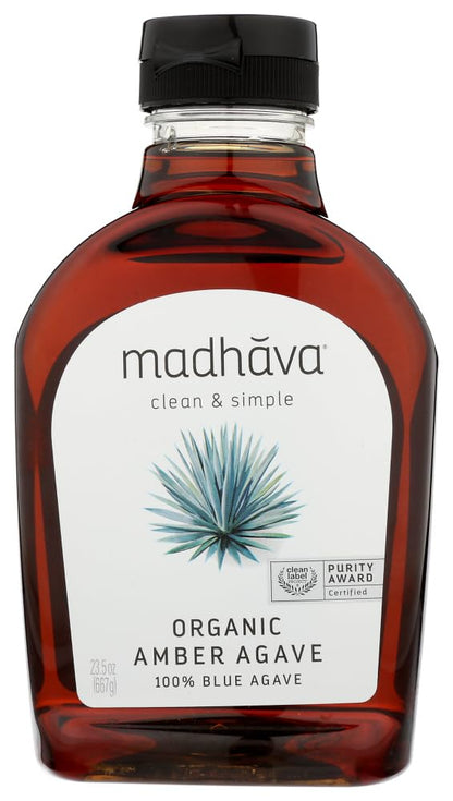 Madhava Naturally Sweet Organic Blue Agave Low-Glycemic Sweetener, Amber, 23.5 Ounce (Pack of 6)