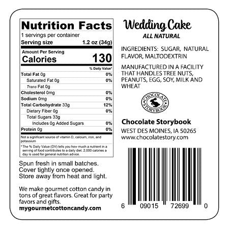 Chocolate Storybook Wedding Cake Flavored Cotton Candy - 1.2 Ounce Pack