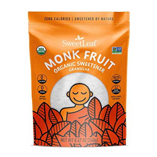 Sweetleaf Organic Monk Fruit Granular Sweeteners, 240 Grams, 1:1 Sugar Substitute, Zero Calorie, Keto Diet Friendly