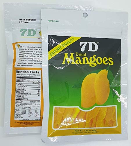 7D Dried Mangoes, Naturally Delicious, Tree Ripened, 2.82 oz (Pack of 2)