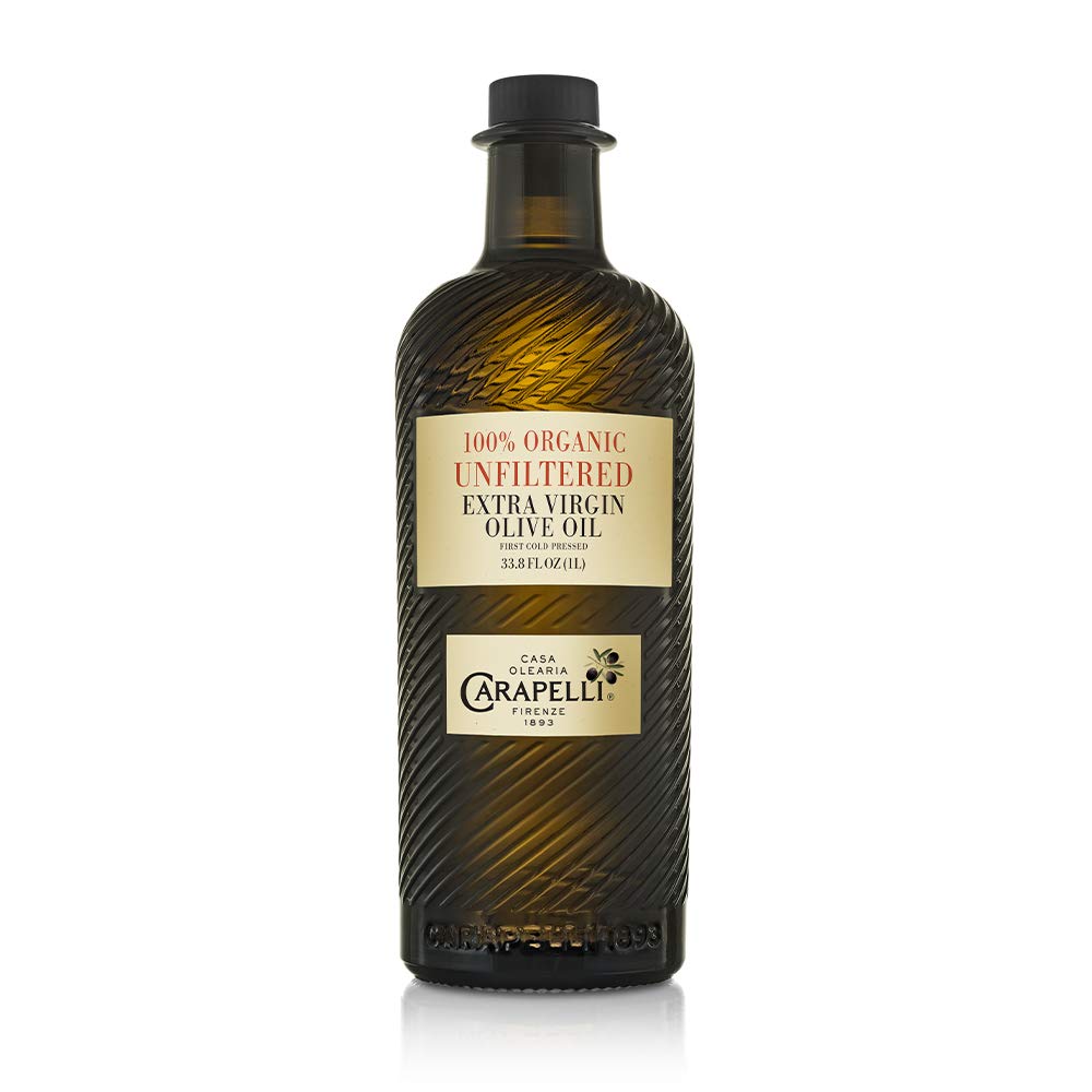 Carapelli - Unfiltered Organic Extra Virgin Olive Oil: First Cold-Pressed EVOO - 33.8 Fluid Ounces (1 Liter)