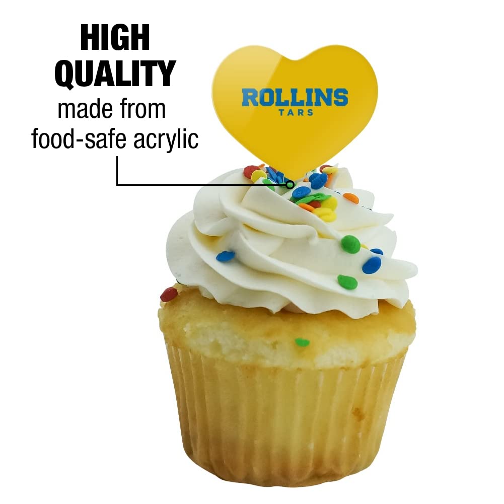 GRAPHICS & MORE Cupcake Picks Set of 6, Acrylic, Rollins College Heart Logo Toppers