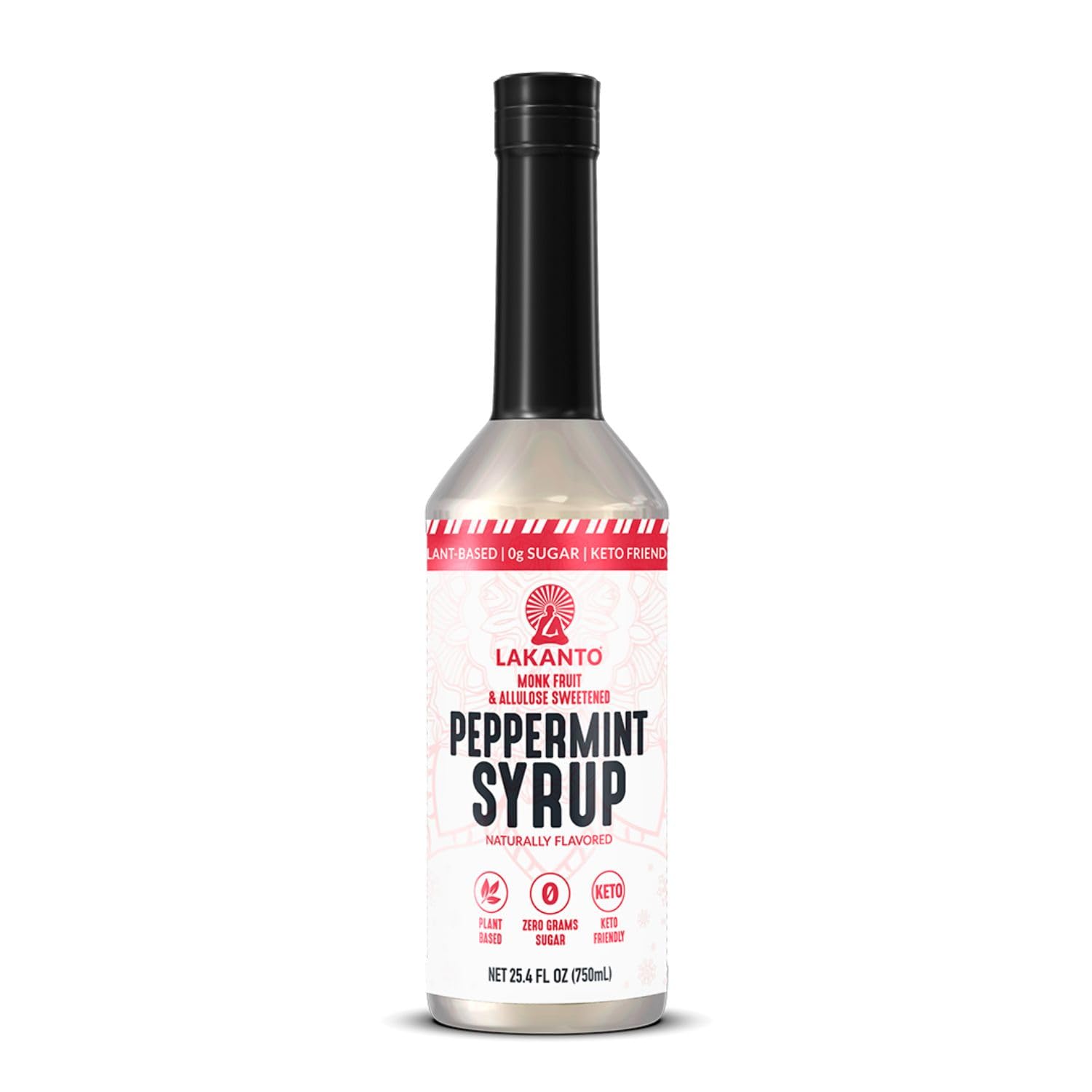 Lakanto Peppermint Simple Syrup - Perfect For Coffee  Tea  Lattes  Smoothies  Mixed Flavors  Holiday Drinks  Baking  Monk Fruit Sweetener With Allulose Zero Sugar  Keto Diaplayic Friendly (25.4 Fl Oz)