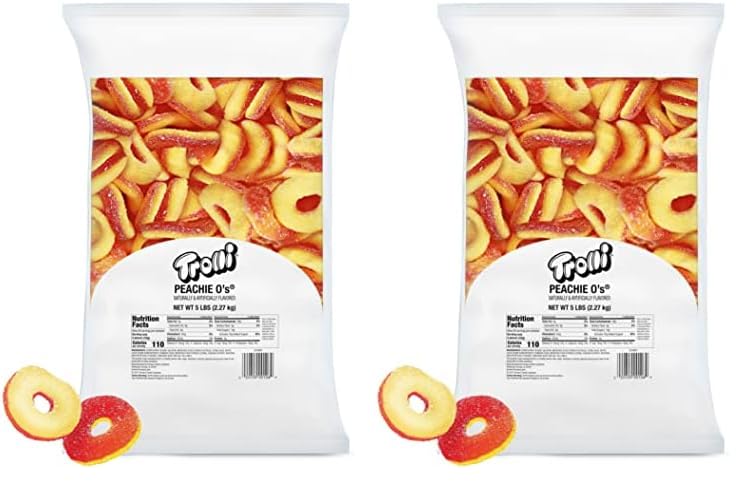Trolli Peachie O'S Sour Gummy Rings Candy, 5 Pound Bulk Bag (Pack Of 2)