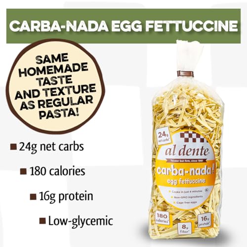 Al Dente Carba-Nada Egg Fettuccine, Lower Carb, 16G High Protein, Cage Free Eggs, Non-Gmo, Artisanal, Homemade Taste & Texture, 10Oz Bags (Pack Of 4)