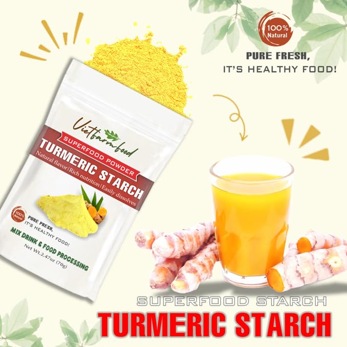 Turmeric Starch 2.47 Oz (70G) Vietfarmfood: Freeze-Dried Extracted From 100% Pure, Sugar-Free. Used To Mix Mixed Drinks Fresh Fr