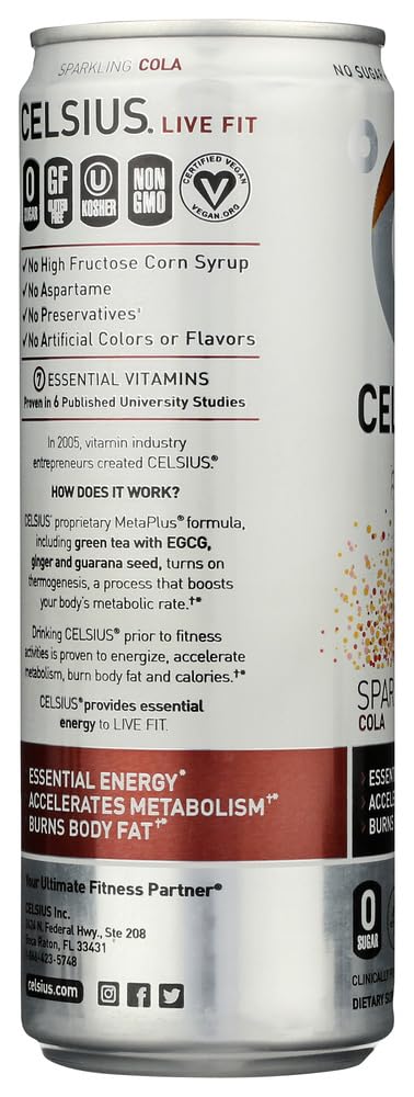CELSIUS Sparkling Cola Energy Drink, Zero Sugar, 12 Fl Oz (Pack of 24), Model FGSS6407