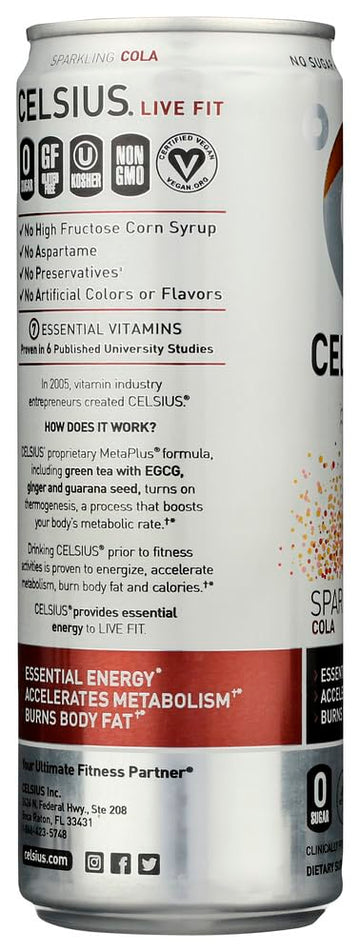 CELSIUS Sparkling Cola Energy Drink, Zero Sugar, 12 Fl Oz (Pack of 24), Model FGSS6407