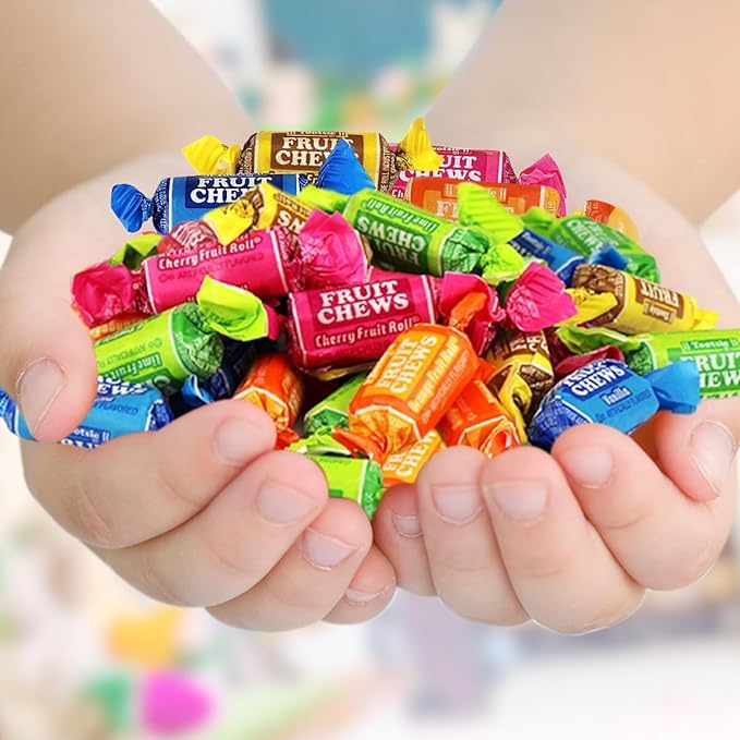 KLUB BULK Holiday Special Tootsie Roll Fruit Chews, Assorted 8 Flavors, 1 lb Resealable Bag, Individually Wrapped, Chewy Taffy Candy