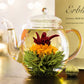 Creano Blooming Tea Gift Set with Glass Teapot, 6 Varieties of White, Green & Black Tea, Black, White & Green Color