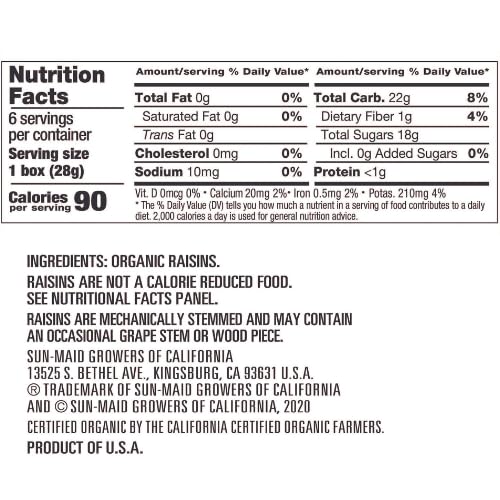 Sun-Maid Organic California Sun-Dried Raisins - (72 Pack) 1 oz Snack-Size Box - Organic Dried Fruit Snack for Lunches, Snacks, a