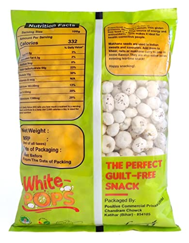 White Pops Pearl Makhana Foxnuts Gorgon Nut Gluten Free Vegan Snacks Healthy Diet Immunity Booster Snacks Water Lily Pops, Pearl