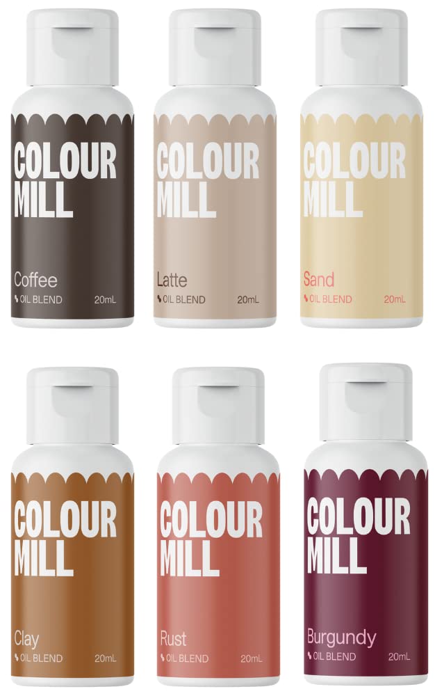 Colour Mill Outback Oil-Based Food Coloring, 20 Milliliters Each Of 6 Colors: Burgundy, Clay, Coffee, Latte, Rust And Sand 4.08