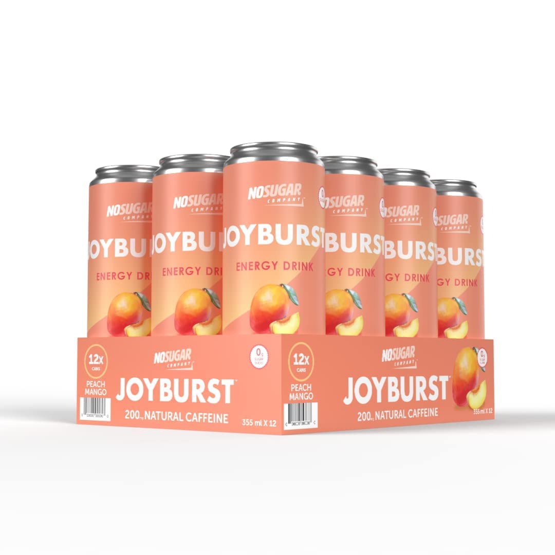 No Sugar Company No Sugar Joyburst Energy Drink, 0 Calorie, Sugar Free, Peach Mango, 12 Packs