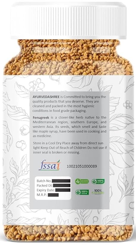 Ayurvedashree Fenugreek (Methi) Seeds Whole 100Gm | Trigonella Foenum Graecum | All Natural | Vegan | Non-Gmo | Indian Origin, U