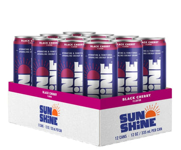 Legendary Sunshine Sparkling Energy Drink, Black Cherry, 360mg Electrolytes, 70mg Natural Caffeine, 12 Fl Oz, Pack of 12