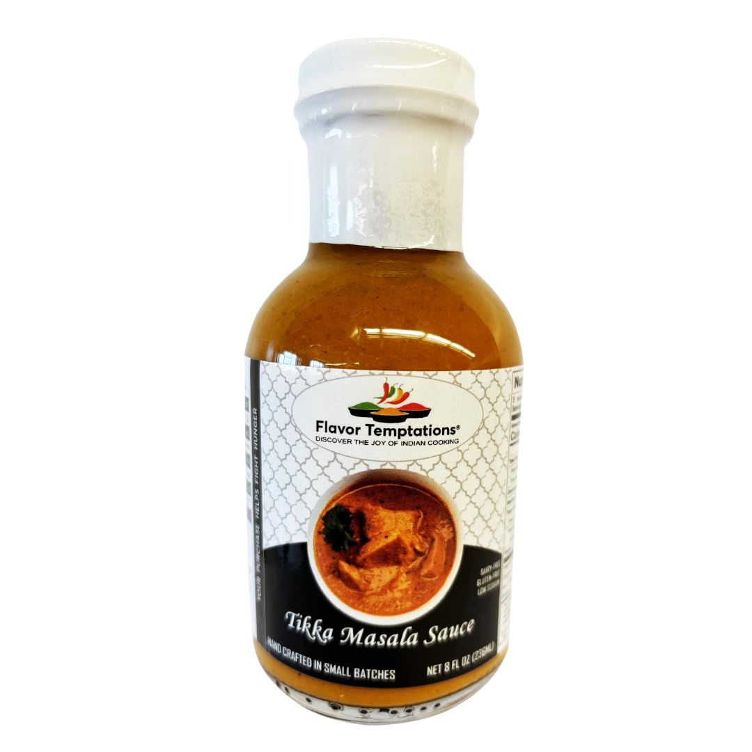 Tikka Masala Indian Curry Simmer Sauce by Flavor Temptations | Easy Recipe, Vegan, Gluten-free, Low Sodium (8 FL Oz Glass Bottle