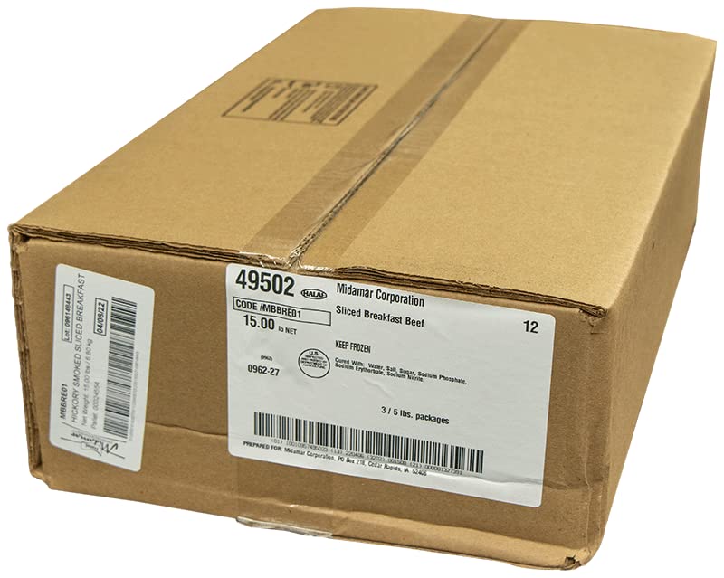 Midamar Halal Hickory Smoked Breakfast Beef Strips, 15 lb Pack