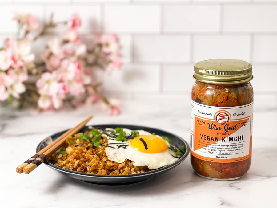 Certified Organic Raw Vegan Kimchi - Probiotic Rich, Paleo & Keto Friendly - 16oz Glass Jar by Wise Goat Organics
