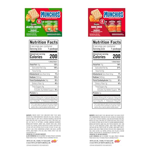 Munchies Baked Sandwich Crackers Variety Pack, Doritos Nacho Cheese And Doritos Jalapeno Cheddar, 1.38 Oz Sleeves (Pack Of 32)