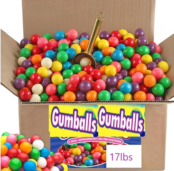 Gumballs Bulk Assorted Fruit, 17lbs Large. Gumballs for Gumball Machine - Less Than 1Inch With 24 Mm Gumball Machine Refill-Chew