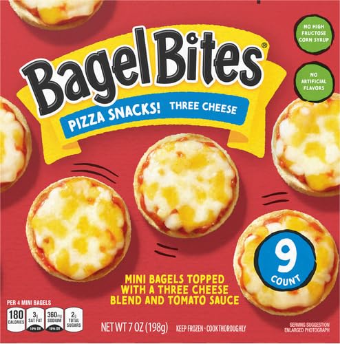 Bagel Bites Three Cheese Mini Pizza Bagel Frozen Snacks, 9 ct Box