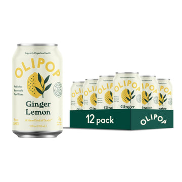 Olipop Prebiotic Soda Pop, Ginger Lemon, A New Kind Of Soda Packed With Prebiotics, Fiber, And Botanicals, Gluten Free, Vegan, Gmo Free, 12Oz (12-Cans)