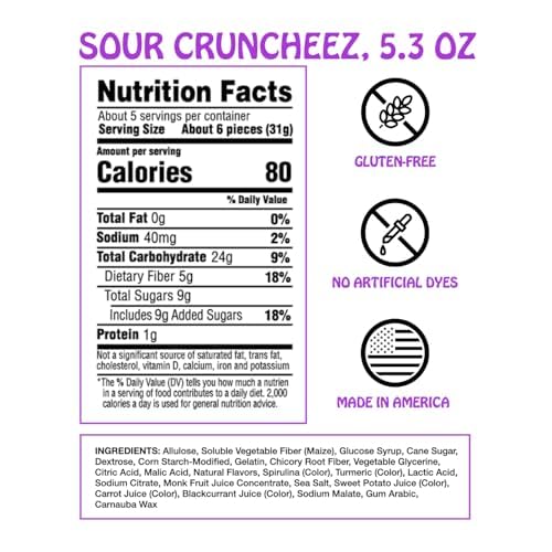 Rotten Sour Gummy Cruncheez - Low Sugar, Low Calorie, 5G Gut-Friendly Prebiotic Fiber, Gluten Free Candy, No Artificial Dyes - 5