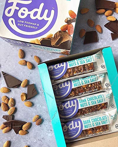 Fody Foods Dark Chocolate Nuts & Sea Salt Snack Bars, 12 Count, Vegan, Low FODMAP, Gluten Free, 5g Protein