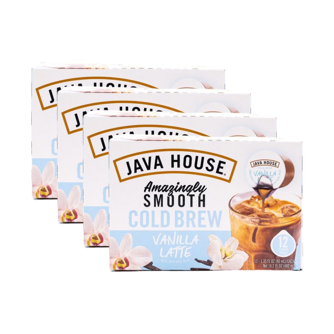 JAVA HOUSE French Vanilla Latte Cold Brew Coffee Pods  (12 Count) Peel and Pour Pods Hot or Iced