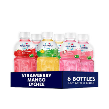 Mogu Mogu Drink Variety Pack - 6 Chewable Juice Boxes with Lychee, Mango, and Strawberry Flavors for Kids