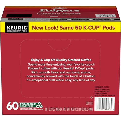 Folgers Classic Roast Coffee  Medium Roast  Keurig K-Cup Pods  10 Count Box (Pack of 6)