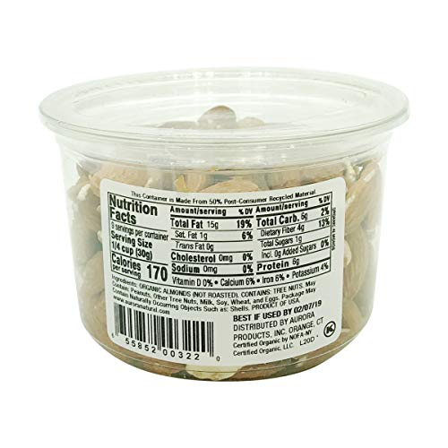 AURORA Organic Raw Almonds, 9.5 oz - Healthy Snack, Non-GMO, Gluten-Free, Natural Protein source