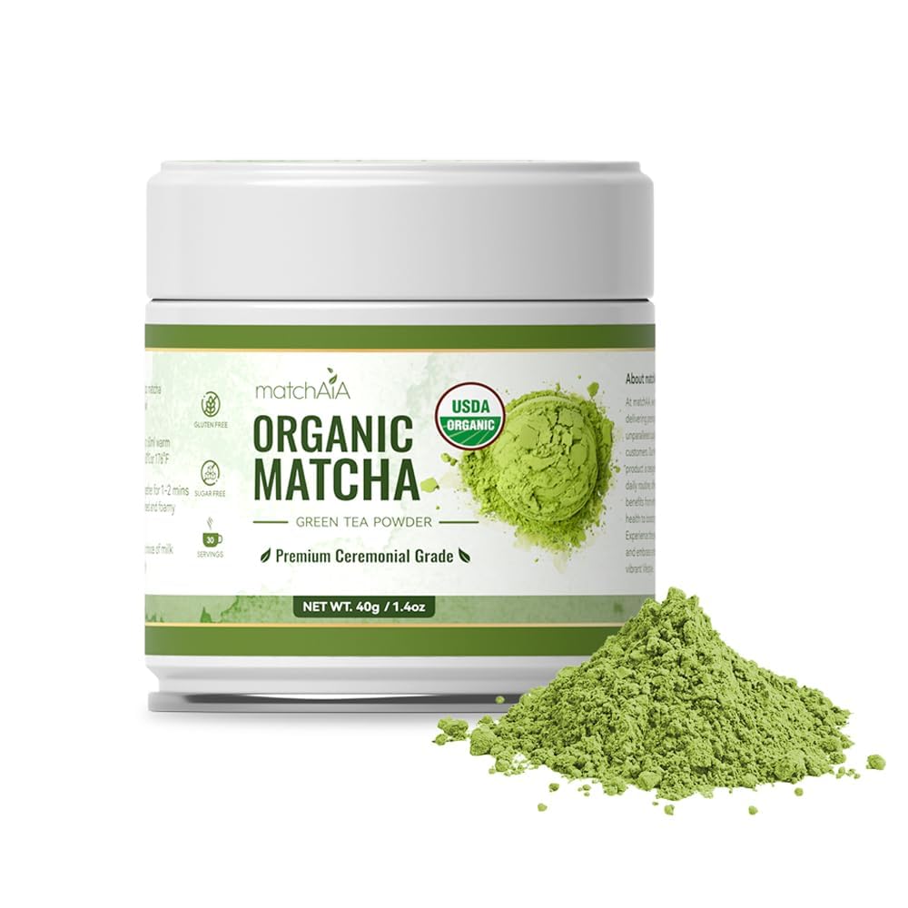 MatchAiA Organic Ceremonial Matcha Green Tea Powder - Premium Grade, USDA Certified, 40g / 1.4oz Tin