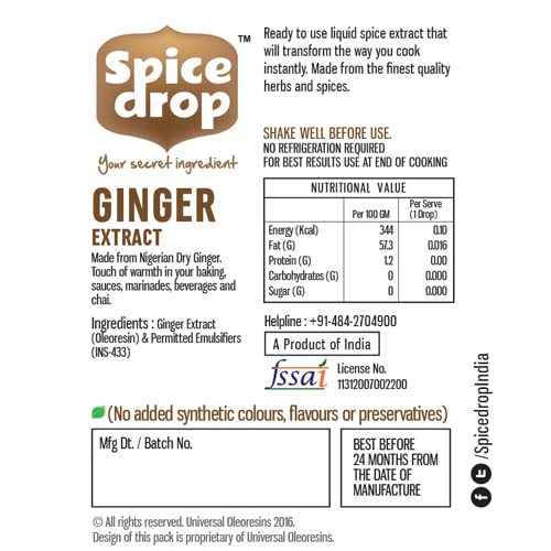 Spice Drop Pure Ginger Extract - Salad Dressing, Seasoning, Cooking, Baking, Tea, Coffee | Natural Immunity Booster | Premium Qu