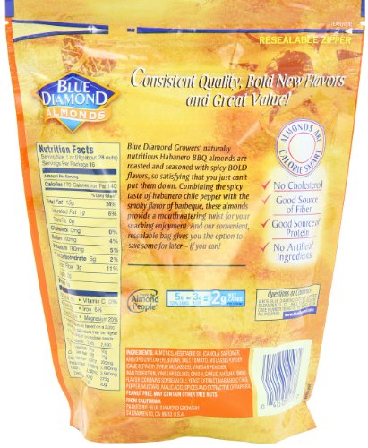 Blue Diamond Almonds Habanero BBQ Flavored Snack Nuts, 16 Ounce (Pack of 3)