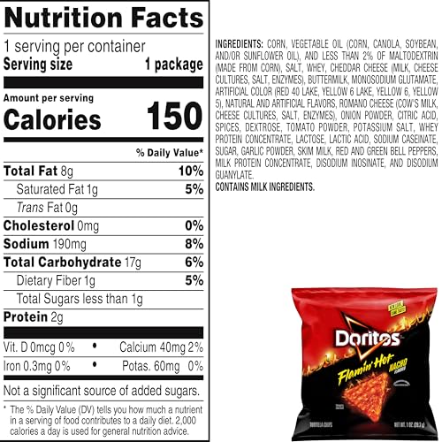 Doritos Flavored Tortilla Chips, Flamin Hot Nacho, 1 Ounce (Pack Of 40)