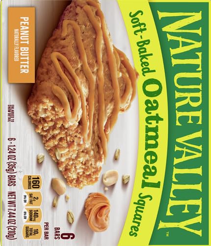 Nature Valley Soft-Baked Oatmeal Squares, Peanut Butter Breakfast Snacks, 6 ct, 7.44 OZ
