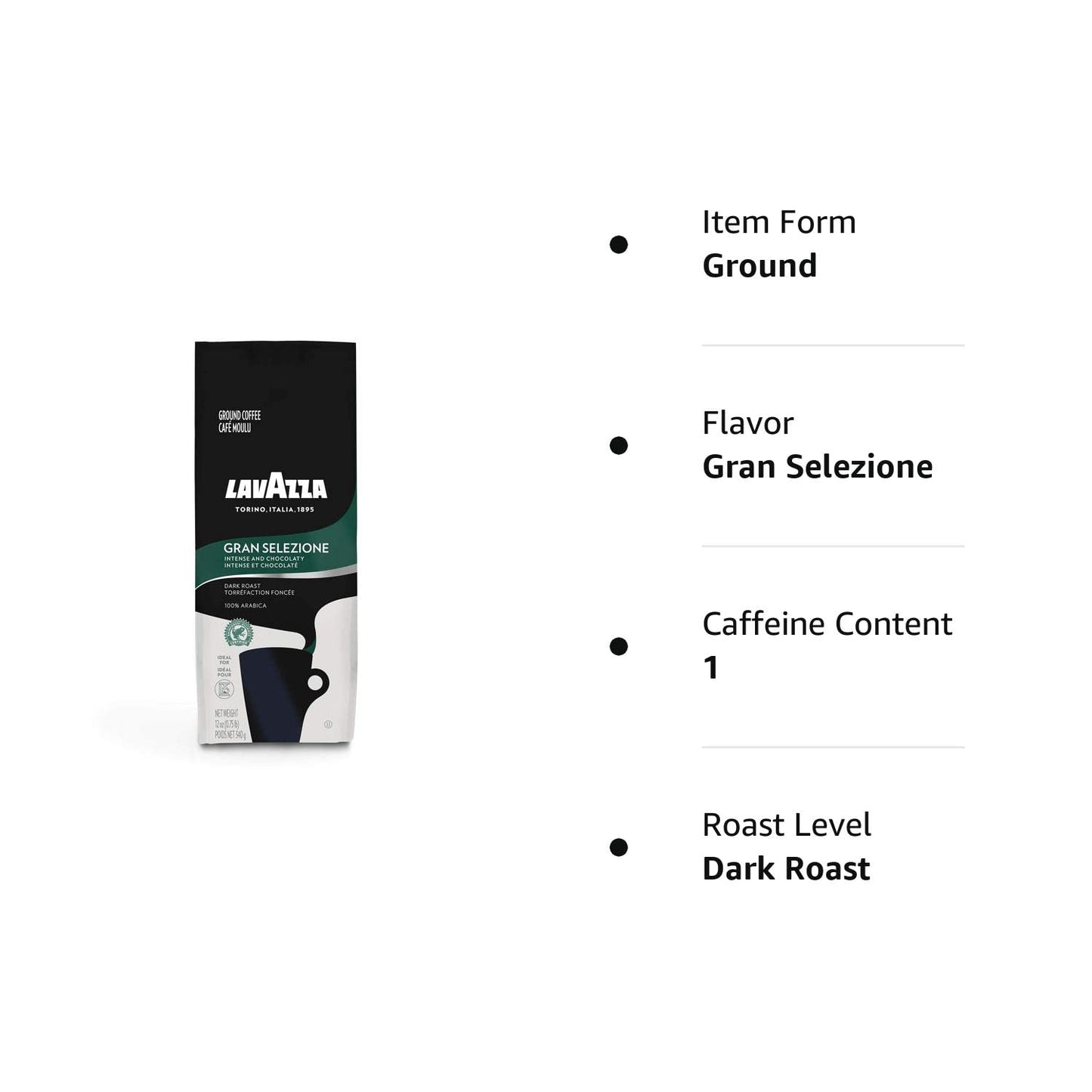 Lavazza Italian Roast Ground Coffee, Dark Roast, Strong & Bold, 100% Arabica, 12oz Bag - Perfect for Coffee Lovers