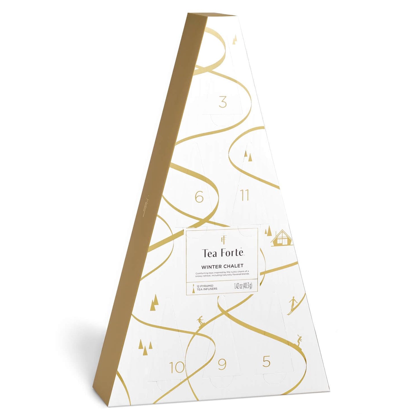 Tea Forte Tea Advent Calendar Gift Set; 12 Individually Wrapped Handcrafted Assorted Pyramid Infuser Tea Bags With Numbered Doors, Winter Chalet